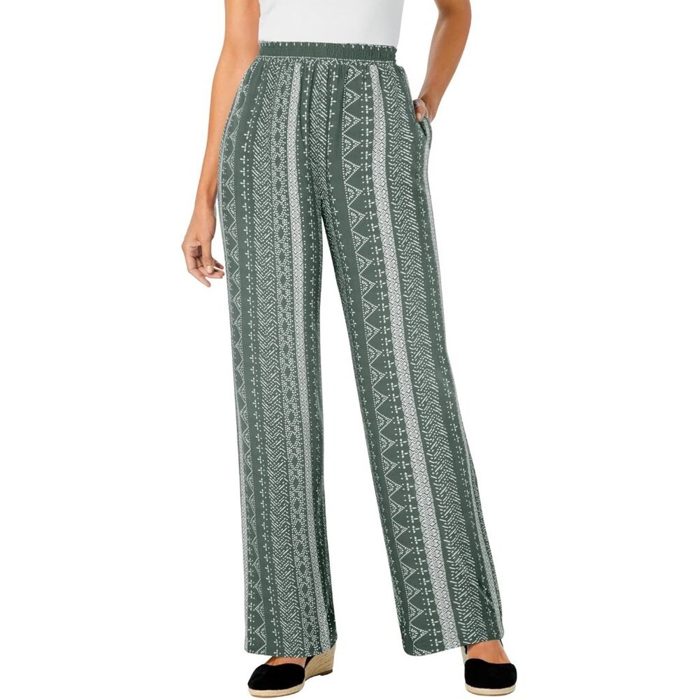 Woman Within Women's Plus Size Pull-On Elastic Waist Soft Pants 18W Tall Sage Gr